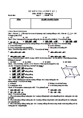 Bộ đề kiểm tra 1 tiết Chương III môn Hình học Lớp 11